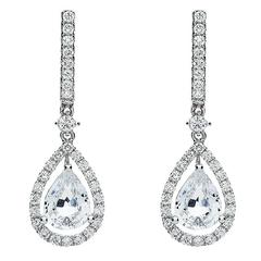 Elegant White Sapphire Diamond Gold Drop Earrings  