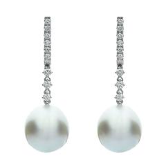 Elegant South Sea Pearl Diamond gold Drop Earrings