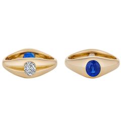Anello a cupola in oro con zaffiro e diamante reversibile Mellerio Paris