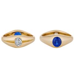 Vintage Mellerio Paris Reversible Sapphire Diamond Gold Dome Ring