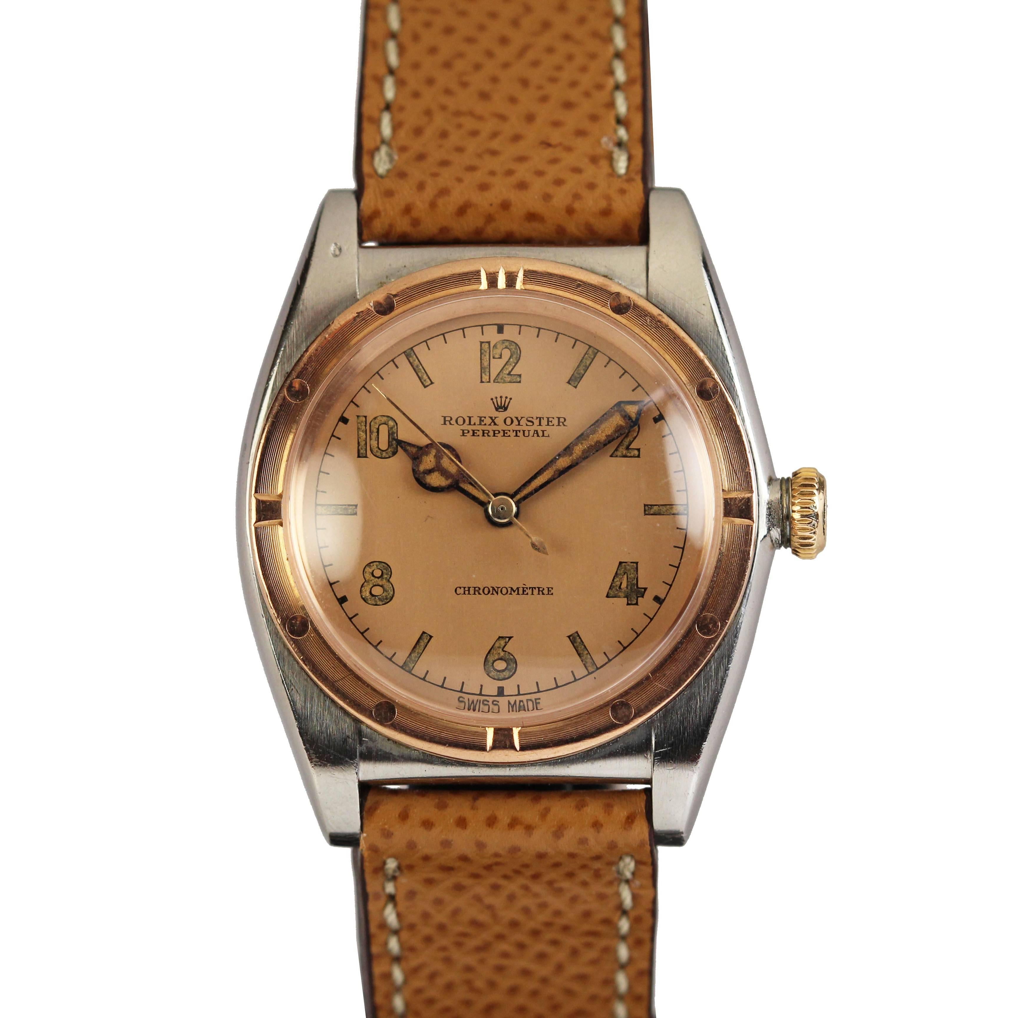Rolex Rose Gold Stainless Steel Chronometre Wristwatch Ref 3372