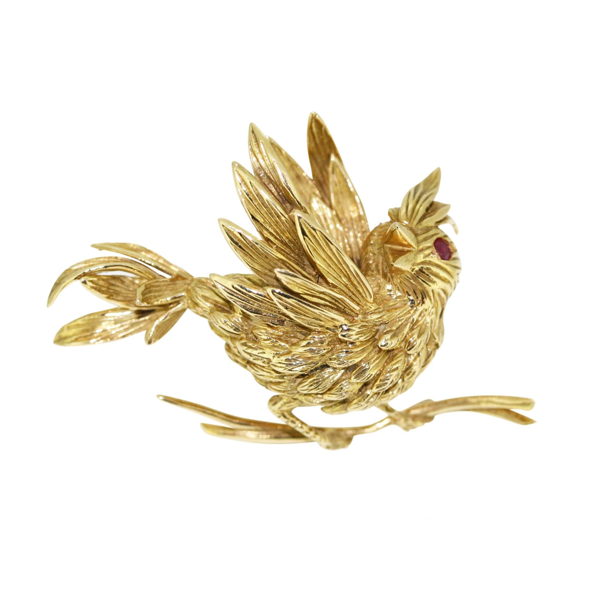 1960s Boucheron diamond gold bird brooch For Sale