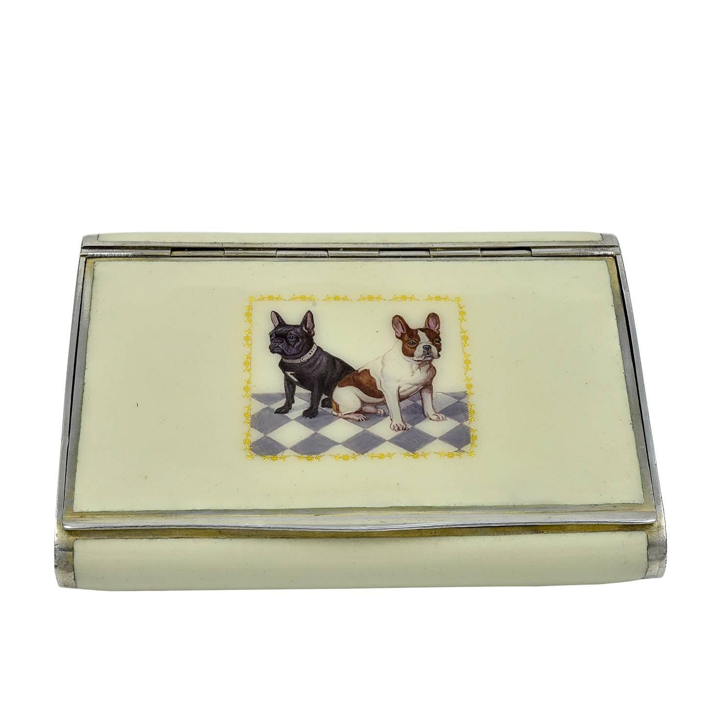 Antique French Bulldog Sterling & Enamel Case