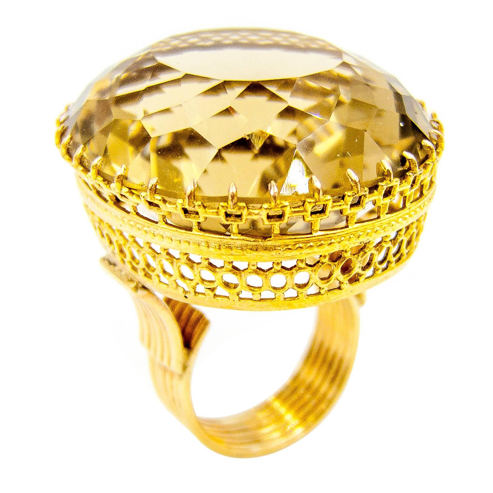 Regal Victorian Era Smoky Citrine Topaz Gold Cocktail Ring For Sale