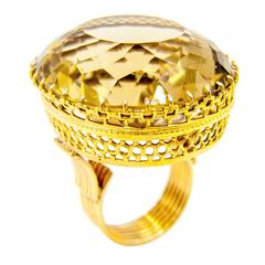 Antique Regal Victorian Era Smoky Citrine Topaz Gold Cocktail Ring