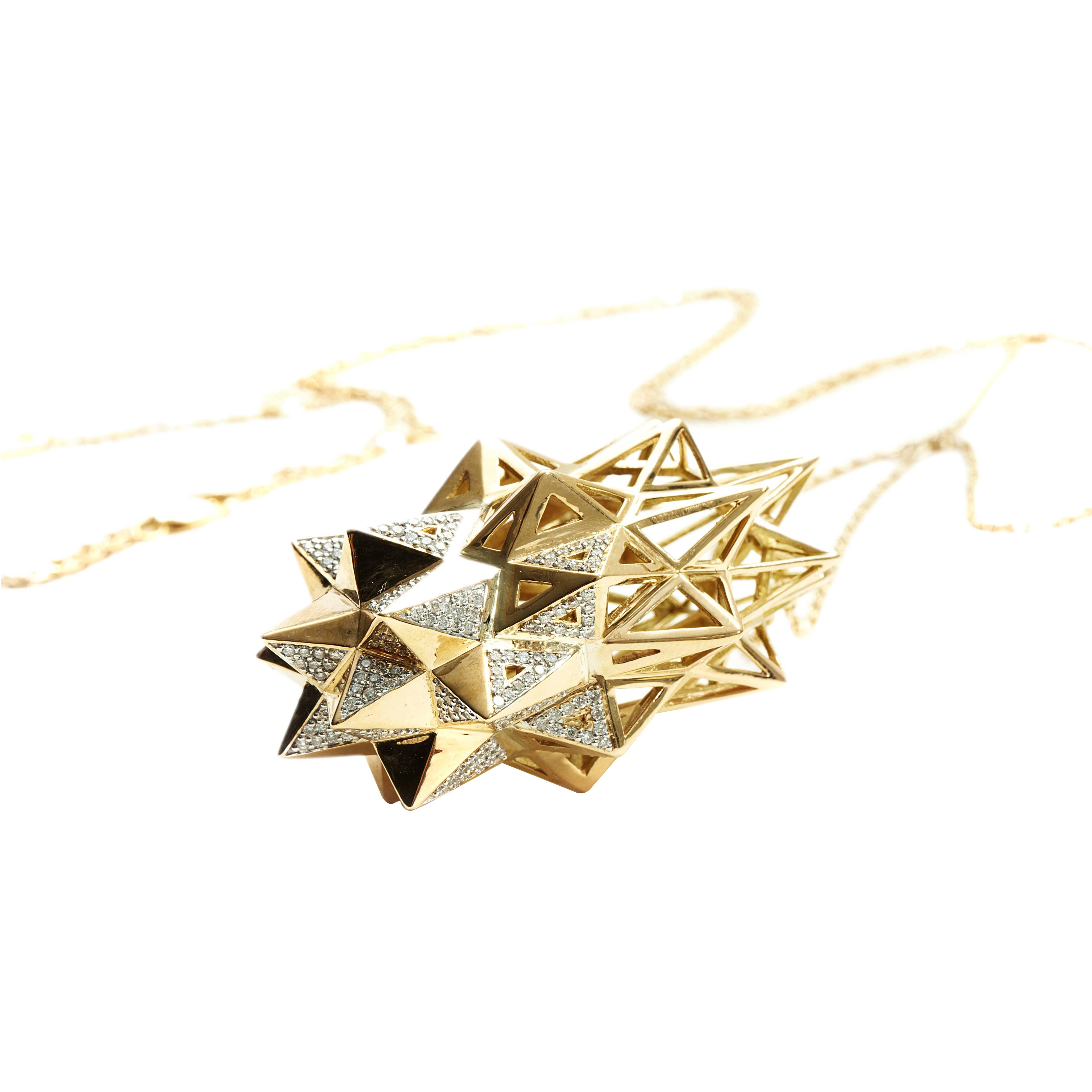 One of a Kind Large Stellated Diamond 18K Gold Pendant For Sale