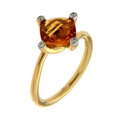 Cushion Citrine Diamond Gold Solitaire Ring 7