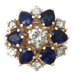 1970s 4.45 Carat Sapphire & 1.15 Carat Diamond Yellow Gold Cocktail Ring 3