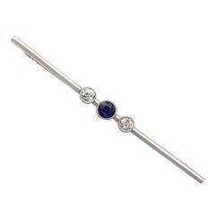 0.28Ct Sapphire & 0.35Ct Diamond, 12k Yellow Gold & Platinum Brooch - Antique 7
