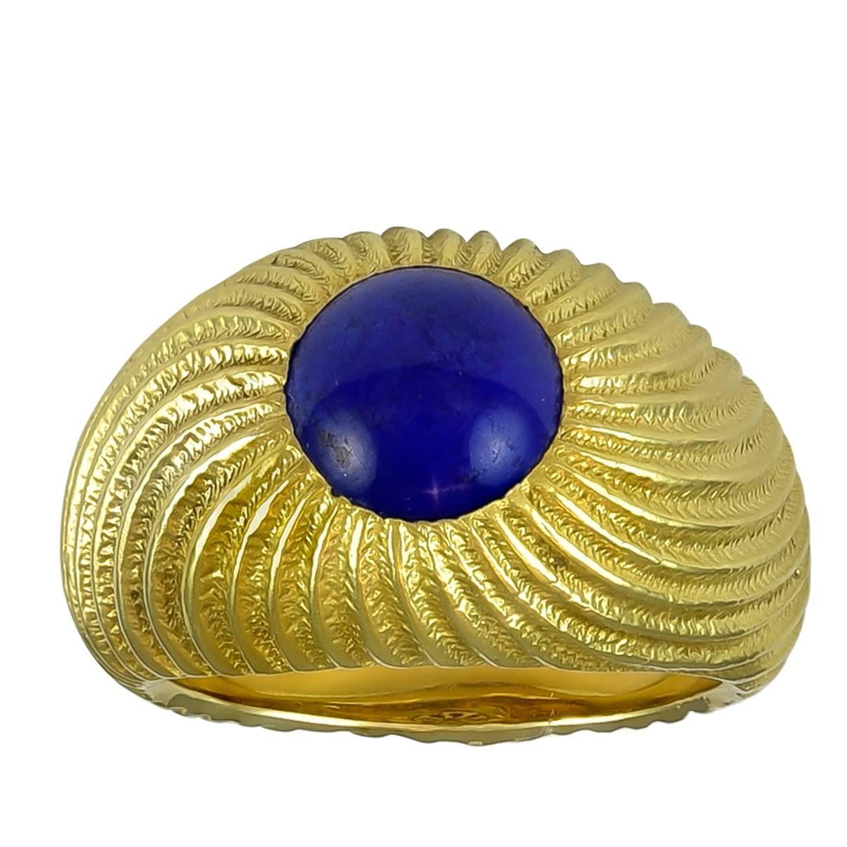 Tiffany & Co. Schlumberger Cabochon Lapis Lazuli Gold Ring