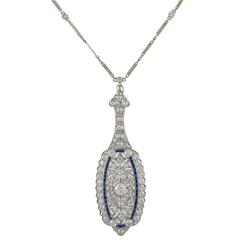 Art Deco sapphire diamond platinum Pendant Necklace