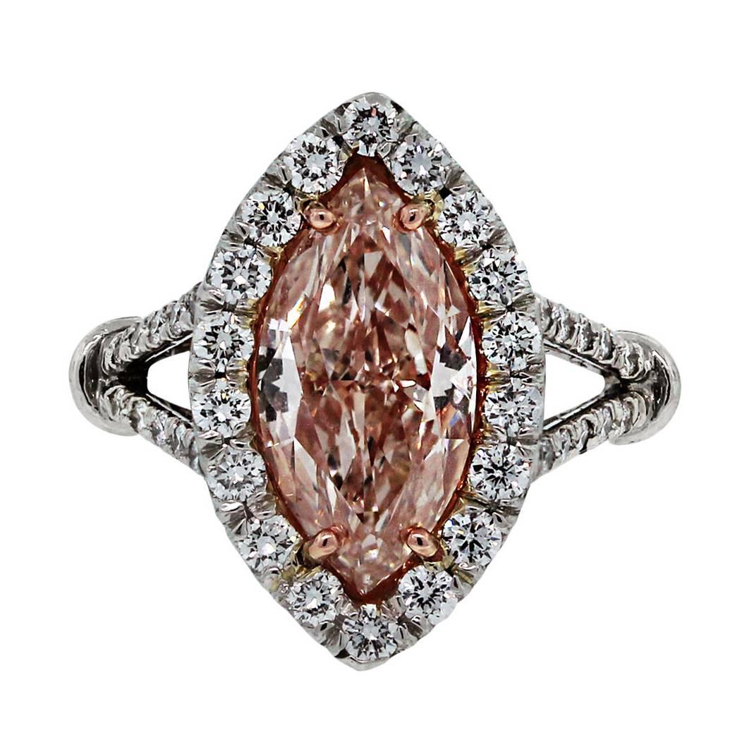 3 Carat GIA Certified Natural Fancy Light Pink Marquise Diamond Platinum Ring 