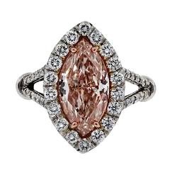 3 Carat GIA Certified Natural Fancy Light Pink Marquise Diamond Platinum Ring 