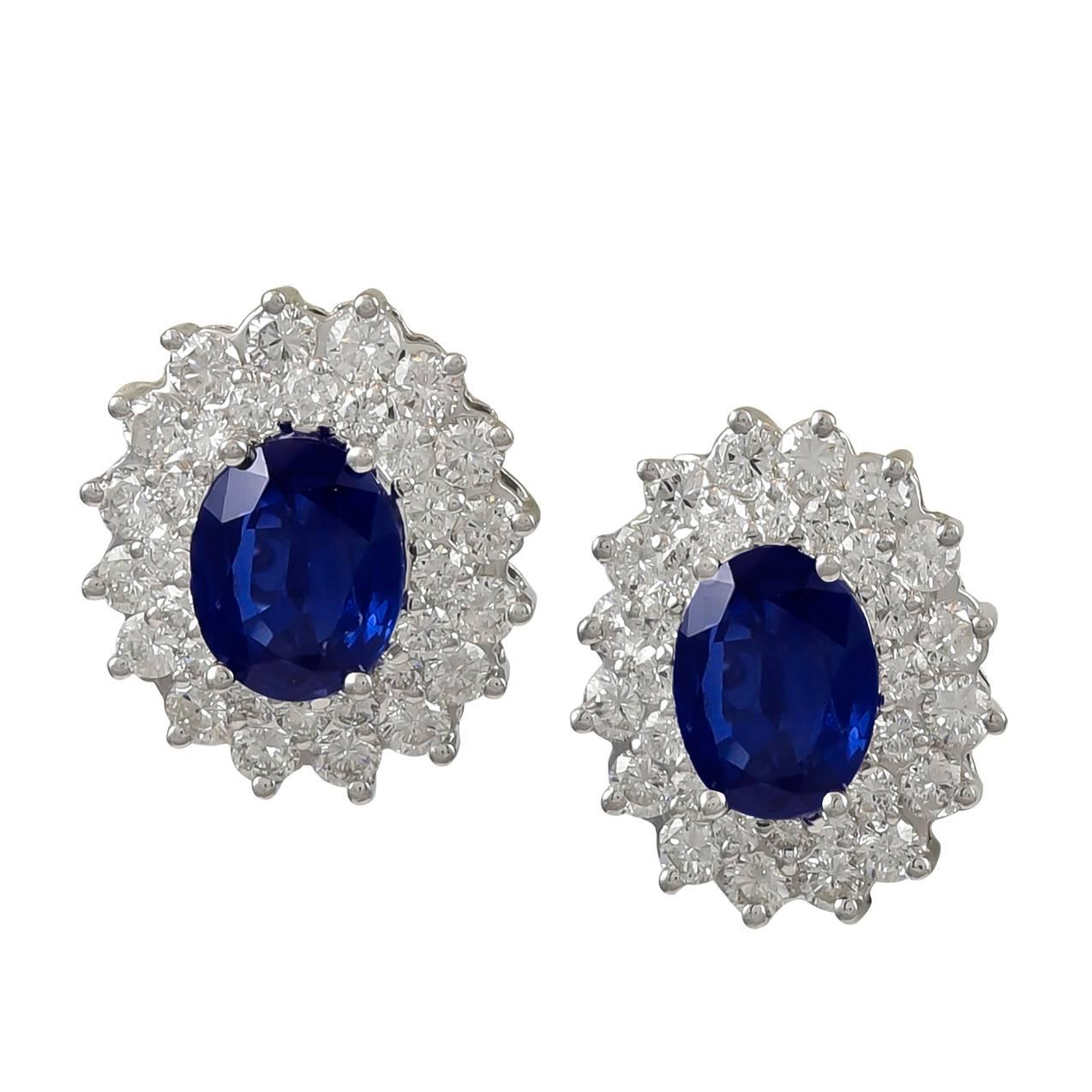 Oval Sapphire Diamond Platinum Clip Post Earrings