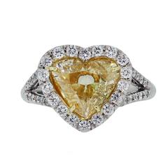 2.01 Carat Fancy Yellow Heart Shaped Diamond Platinum Engagement Ring 4