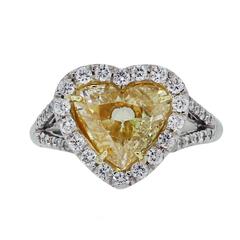 2.01 Carat Fancy Yellow Heart Shaped Diamond Platinum Engagement Ring