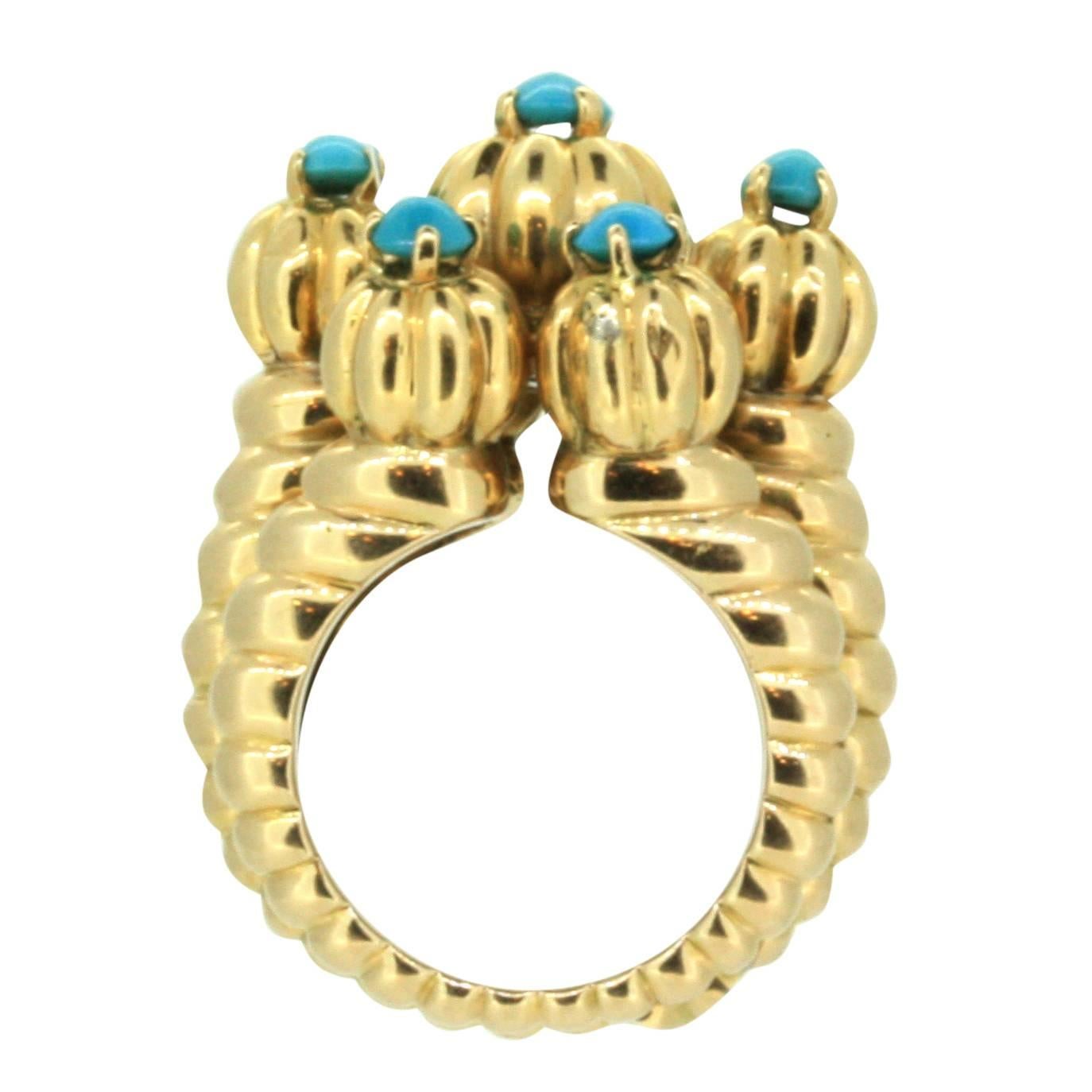 1950s Mauboussin Turquoise gold Cluster ring For Sale