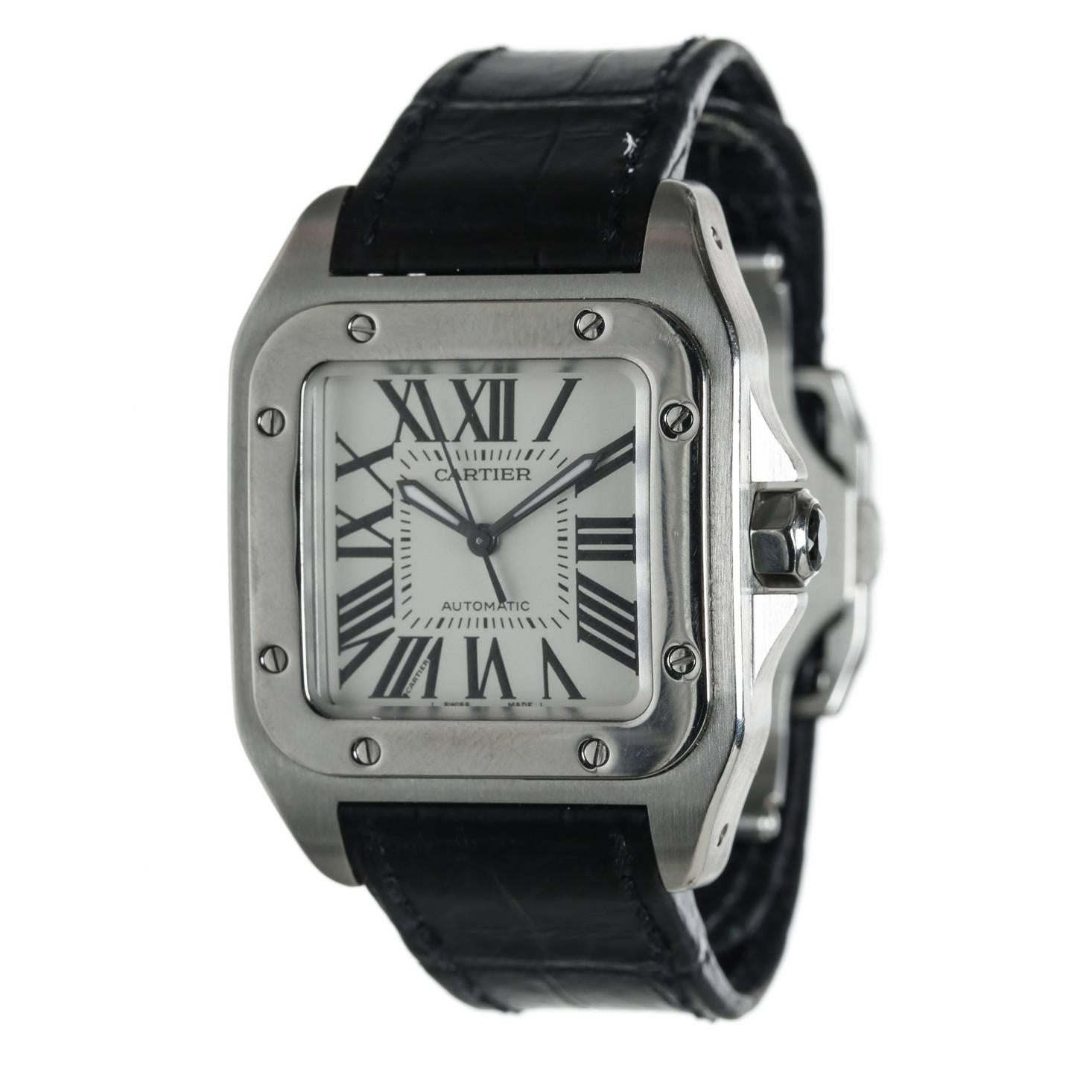  Cartier Stainless Steel Santos 100 Wristwatch For Sale