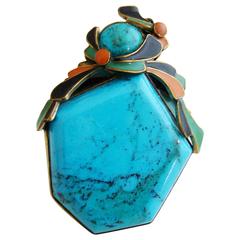 Vega Maddux Emaille Türkis Koralle Gold Ring