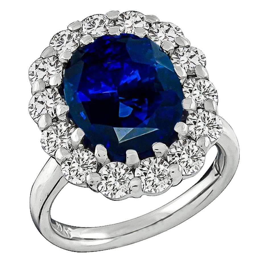 Stunning GIA Cert 6.98 Carat Sapphire Diamond Platinum Engagement Ring