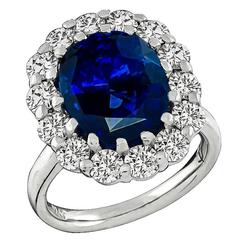 Stunning GIA Cert 6.98 Carat Sapphire Diamond Platinum Engagement Ring
