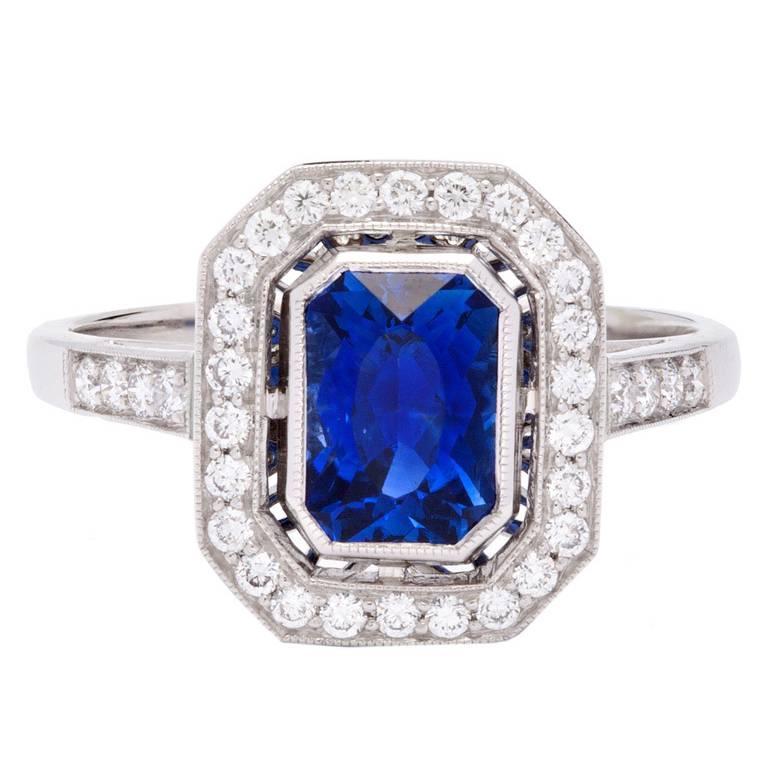 Sapphire Diamond Platinum Ring at 1stDibs
