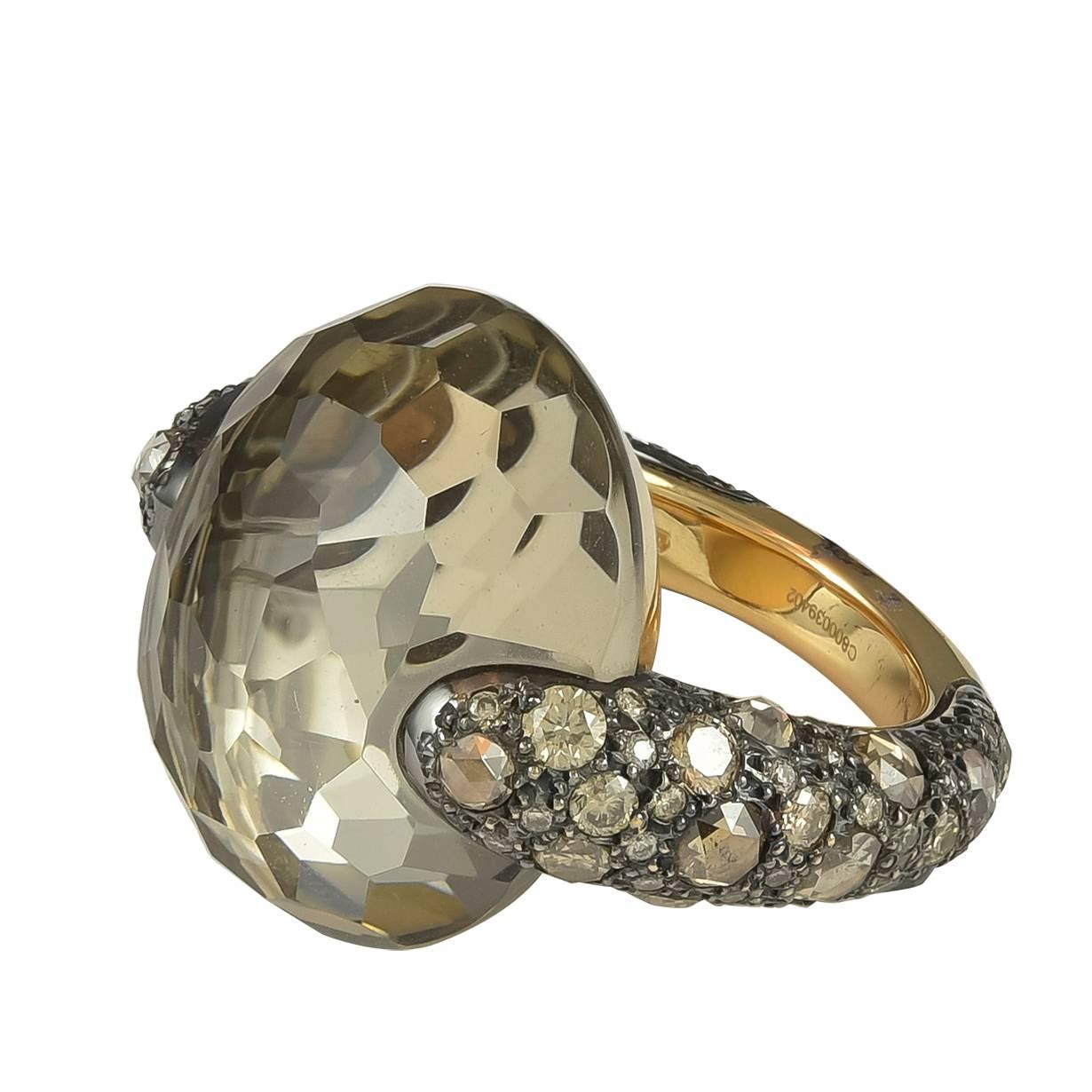 Pomellato Tango Collection Smokey Quartz Brown Diamond Gold Ring