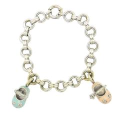 Aaron Basha Diamond Gold Baby Shoe Charm Bracelet