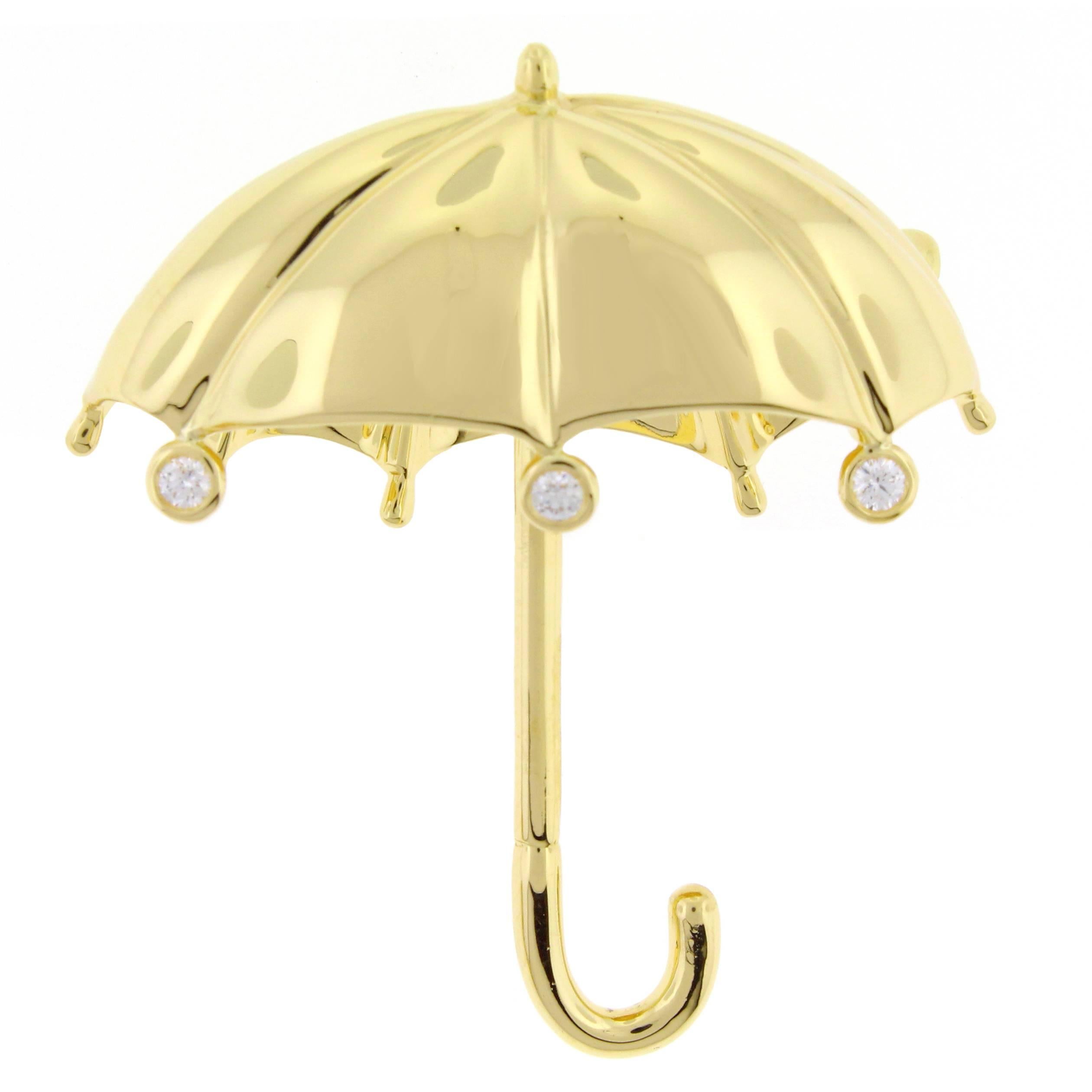   Tiffany & Co. Large Diamond Gold Umbrella Brooch 