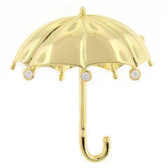 Tiffany & Co. Large Diamond Gold Umbrella Brooch