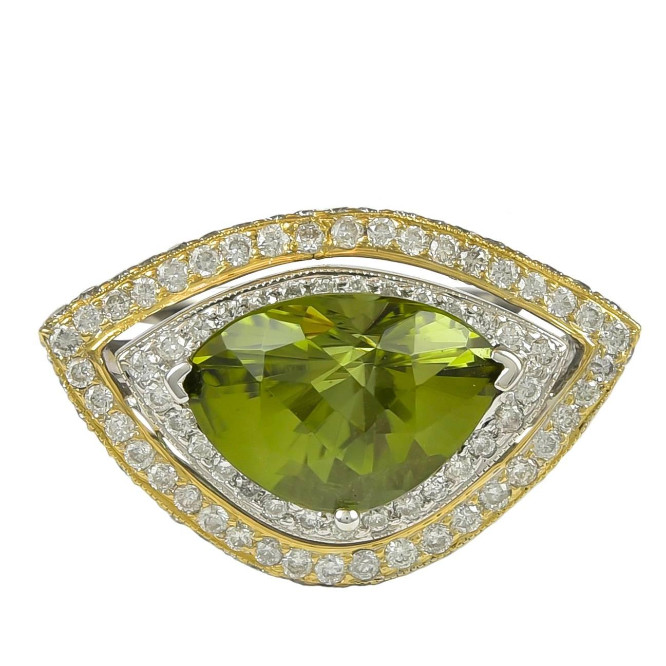 Peridot Diamond Gold Double Halo Ring