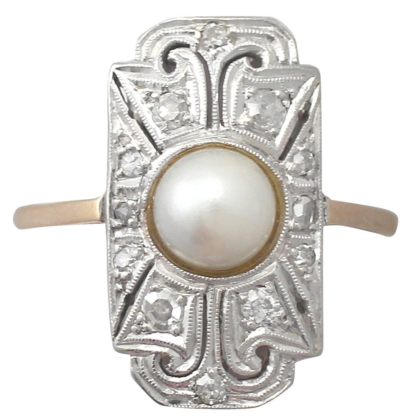 Pearl & 0.28Ct Diamond, 14k Yellow Gold & Platinum Set Dress Ring - Antique