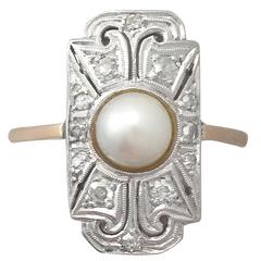 Pearl & 0.28Ct Diamond, 14k Yellow Gold & Platinum Set Dress Ring - Antique