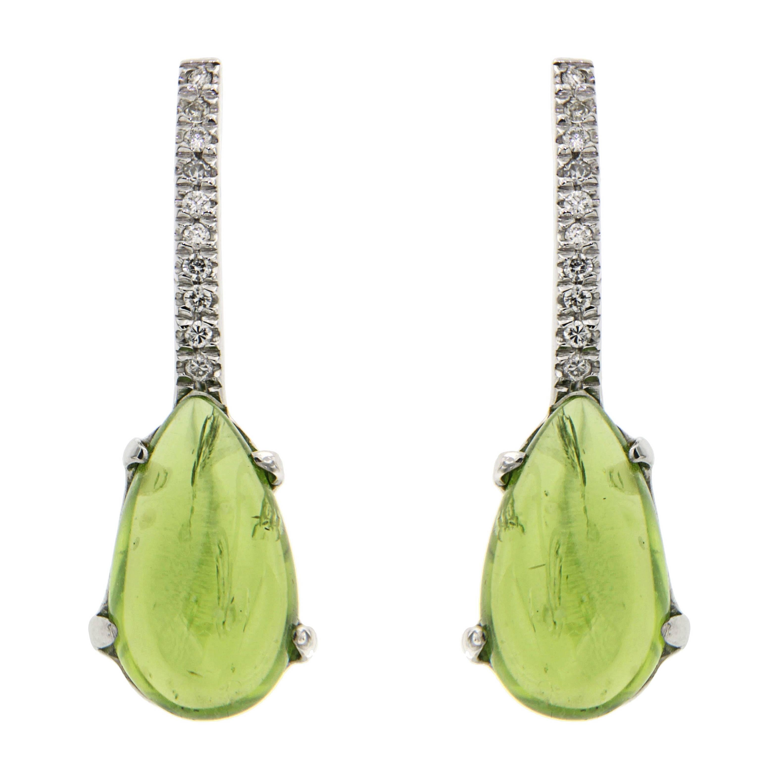 Green Peridot Diamonds White Gold Dangle Earrings Handcrafted in Italy
