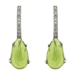 Pendientes Colgantes de Oro Blanco con Diamantes Peridoto Verde Hechos a Mano en Italia