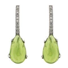 Green Peridot Diamonds White Gold Dangle Earrings Handcrafted in Italy