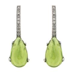 Green Peridot Diamonds White Gold Dangle Earrings Modern 3