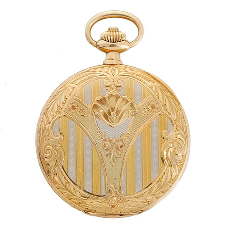 Omega Engraved Yellow Gold Pocket Watch in Original Box