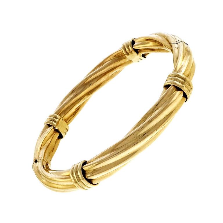 Gold Wide Hinged Twist Bangle Bracelet at 1stDibs