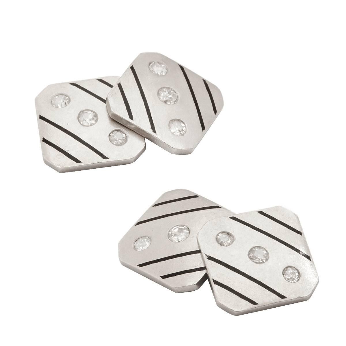 Art Deco Diamond, Enamel, and Platinum Cufflinks For Sale