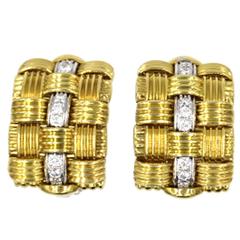 Roberto Coin Appassionata Diamond Gold Weave Earrings