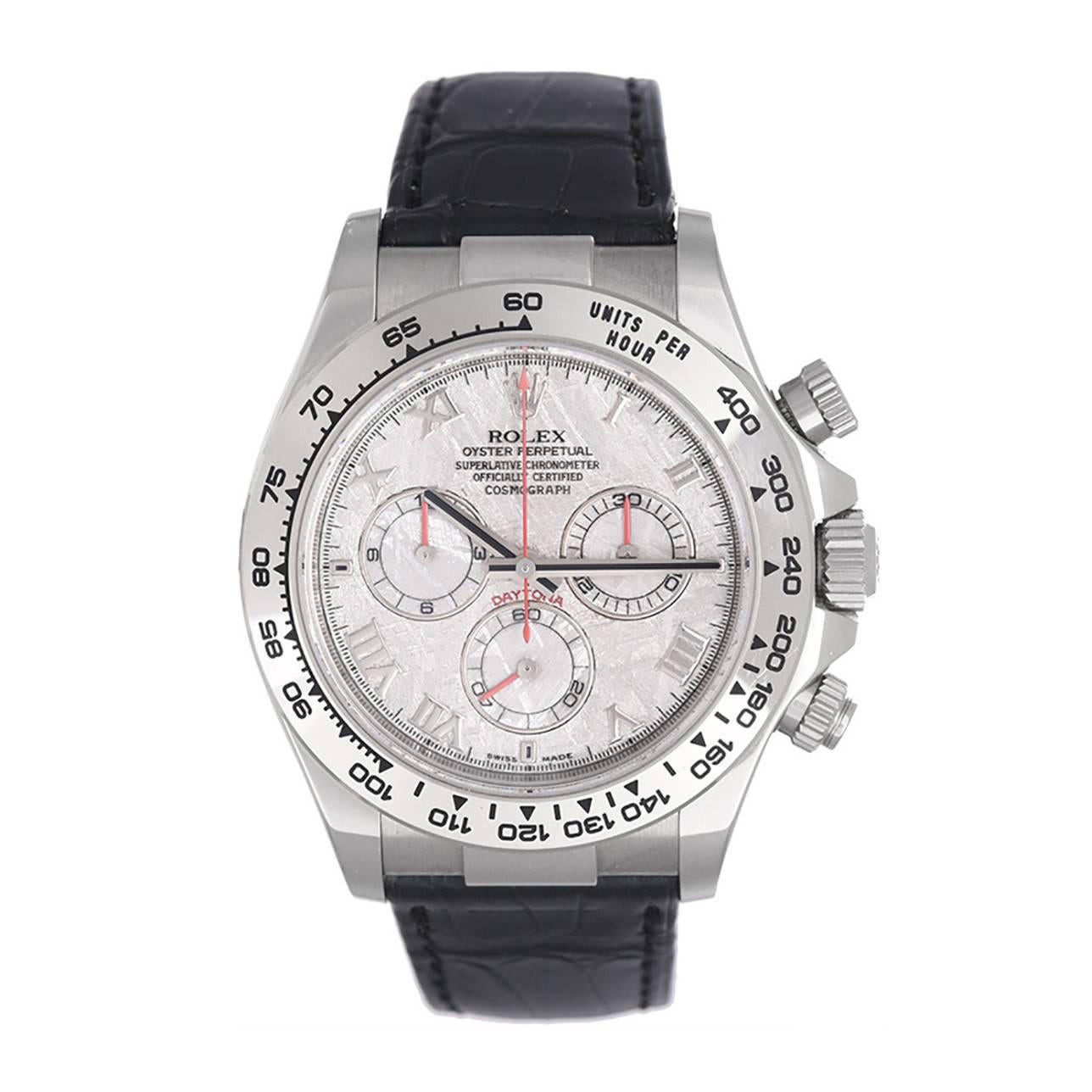 Montre-bracelet Rolex Cosmograph Daytona en or blanc à mouvement automatique avec cadran en météorite