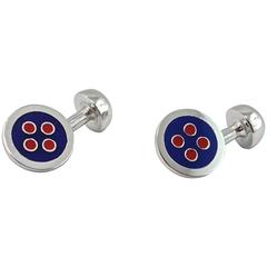 Jona Blue and Red Enamel Sterling Silver Cufflinks 7