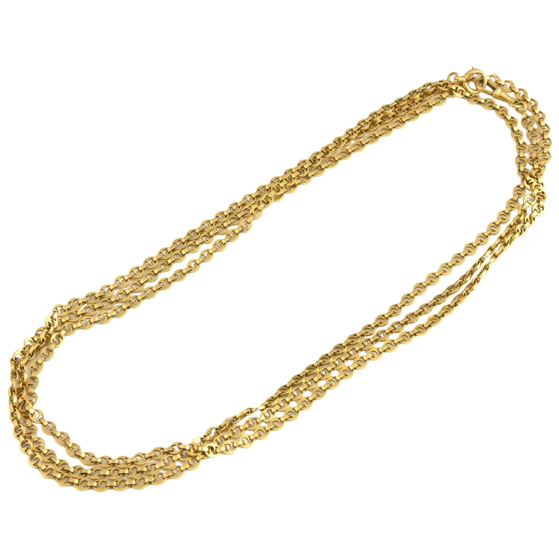 Exquisite Very Long Victorian 62" Gold Watch Chain Necklace from Switzerland