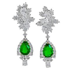 Harry Winston emerald Diamond Cluster Pendant Earrings 2
