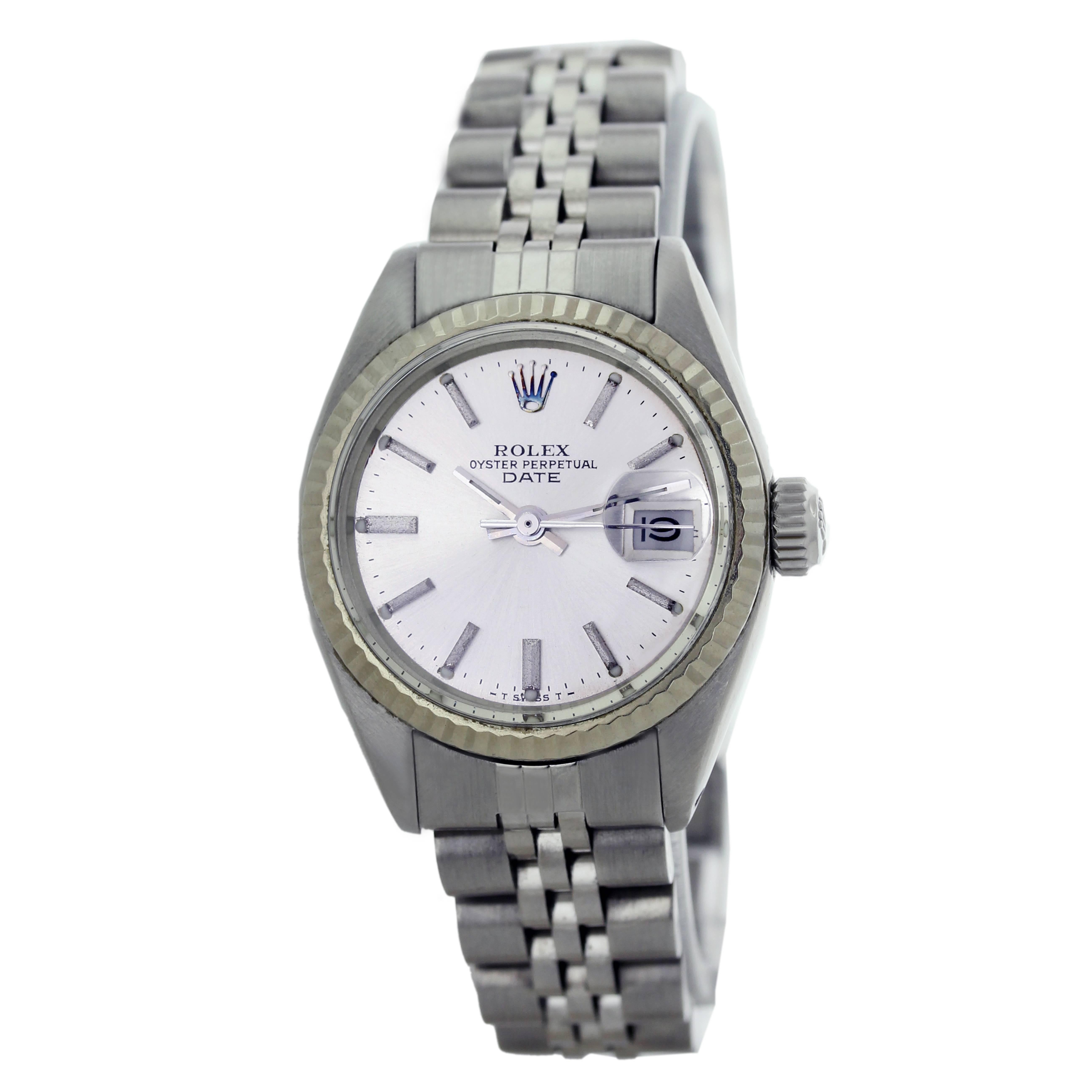 Rolex Lady's Stainless Steel white gold Datejust 6917 automatic wristwatch For Sale
