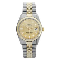 Retro Rolex yellow gold stainless steel Datejust Diamond Dial automatic Wristwatch