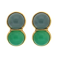 Aquamarine Chrysophrase Cabochon Gold Earrings 8