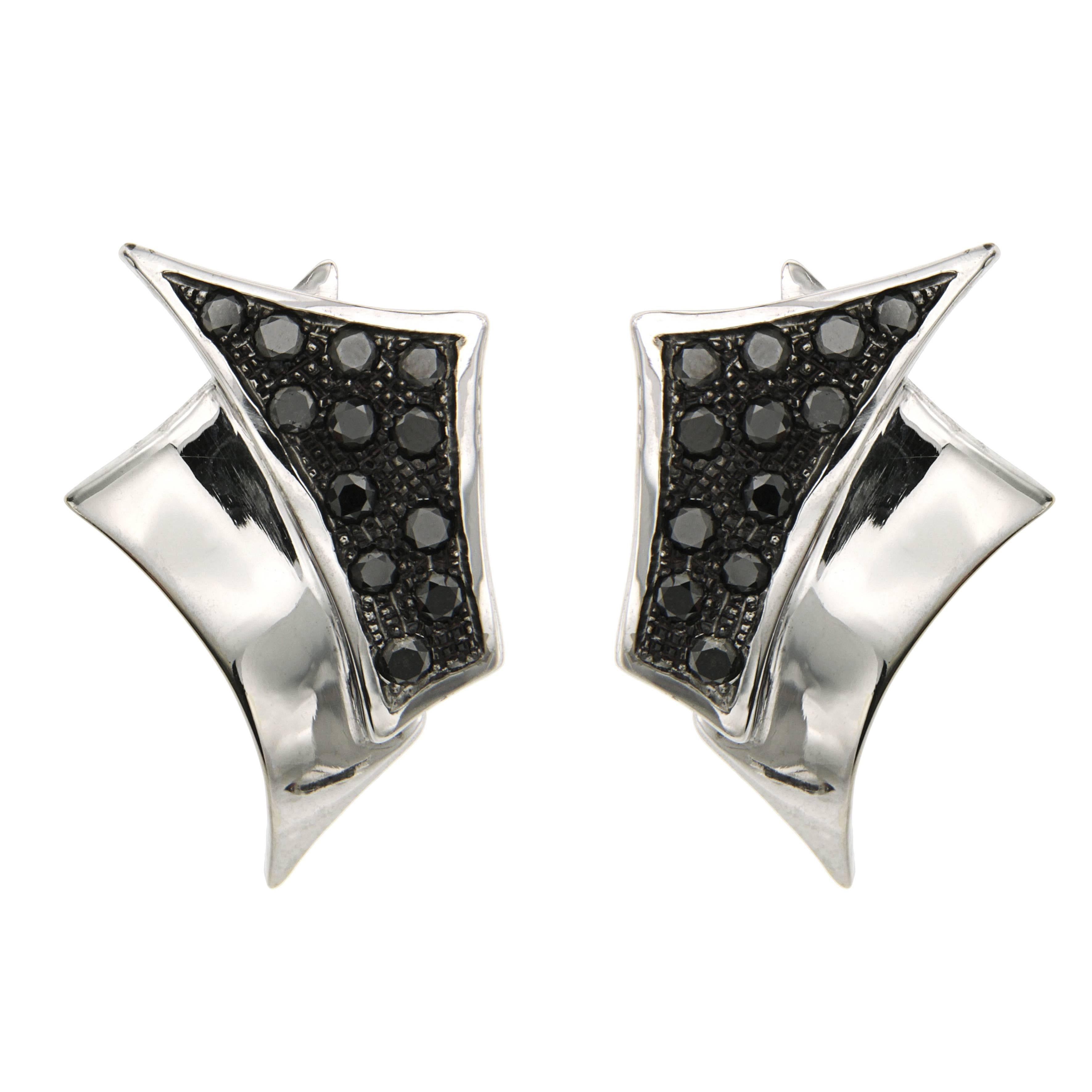 Black Diamonds 18k White Gold Earrings Handcrafted in Italy by Botta Gioielli For Sale
