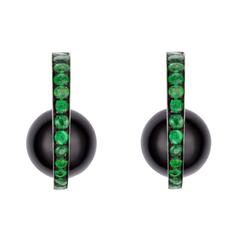 Hannah Martin London Emerald Onyx Gold Stud Earrings